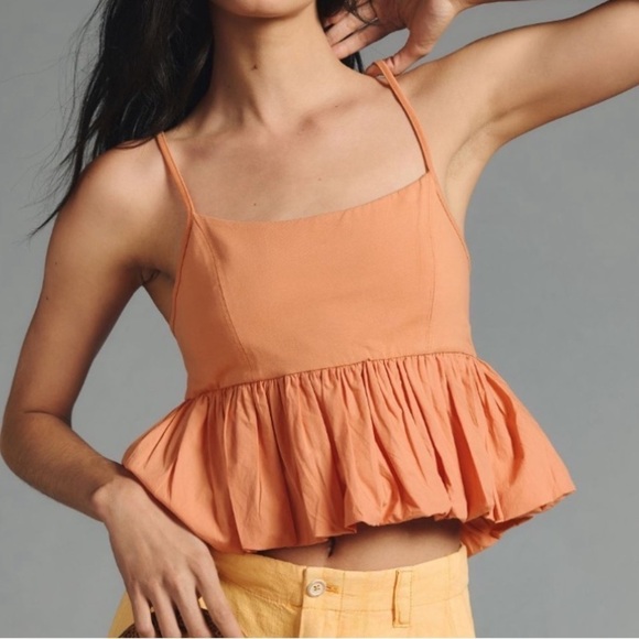 ANTHROPOLOGIE Maeve Ruffled Bubble Hem Cropped Tank Top Peach Size XL NEW - Picture 1 of 6